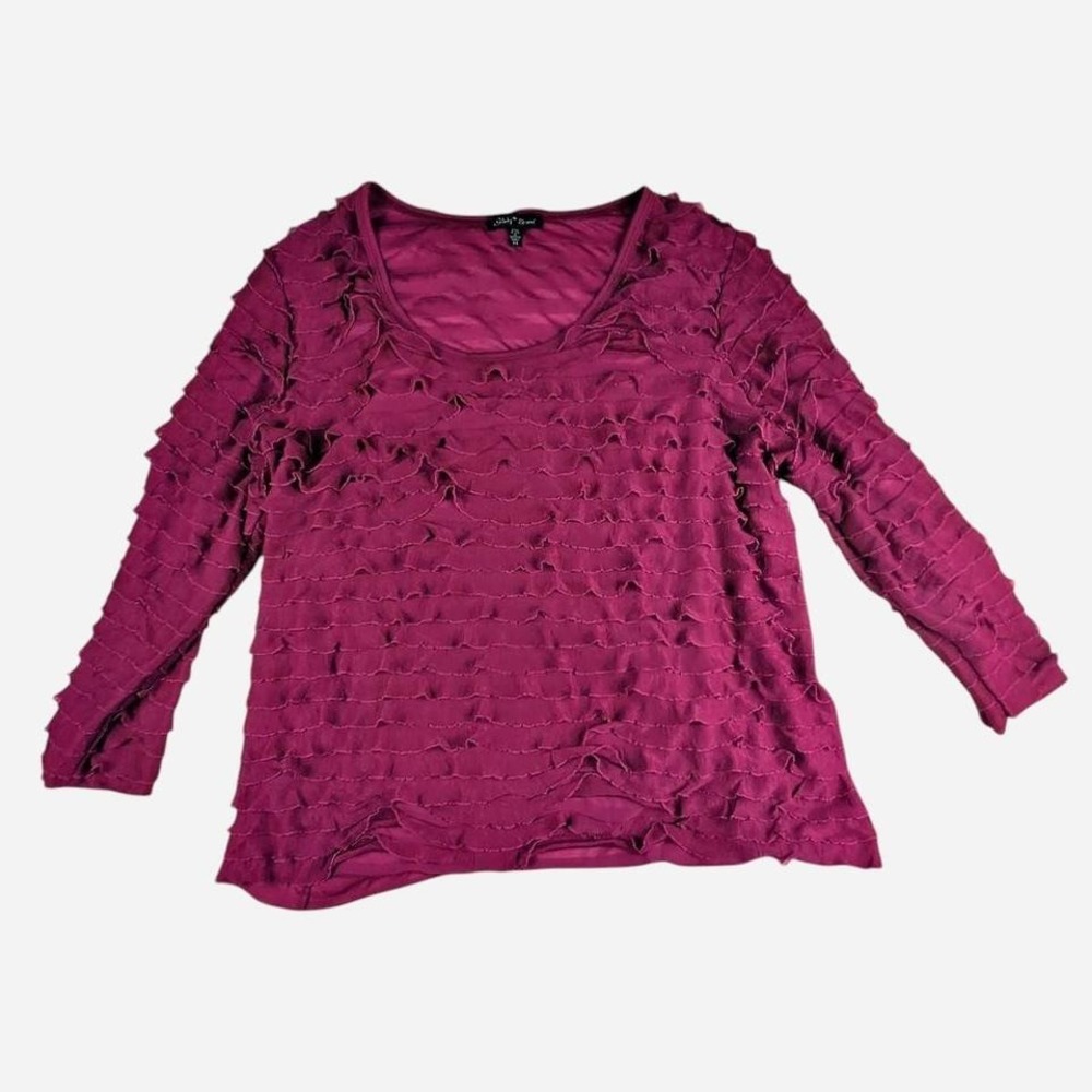 Slinky Brand Magenta pink 3/4 sleeve ruffle shirt size 3xl New in Bag